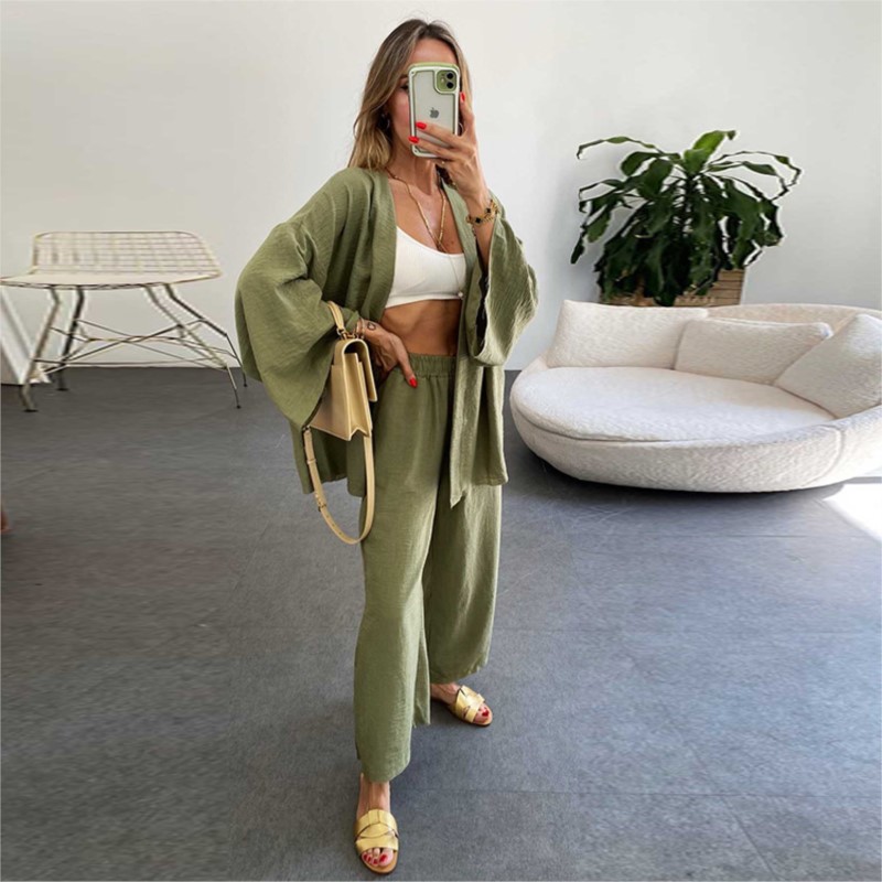 Traje de pantalón de lino con  - Linen Pant Wide reseña y precio