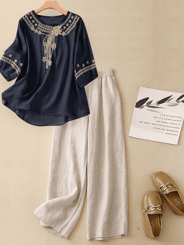 Conjunto de Lino y Algodón de  - Linen Pant Wide reseña y precio