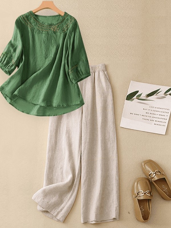 Conjunto de Lino y Algodón de  - Linen Pant Wide reseña y precio
