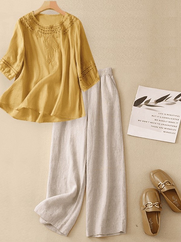Conjunto de Lino y Algodón de  - Linen Pant Wide reseña y precio